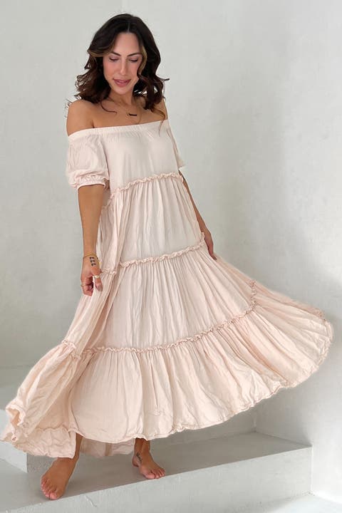 Off Shoulder Ruffle Tiered Maxi Dress