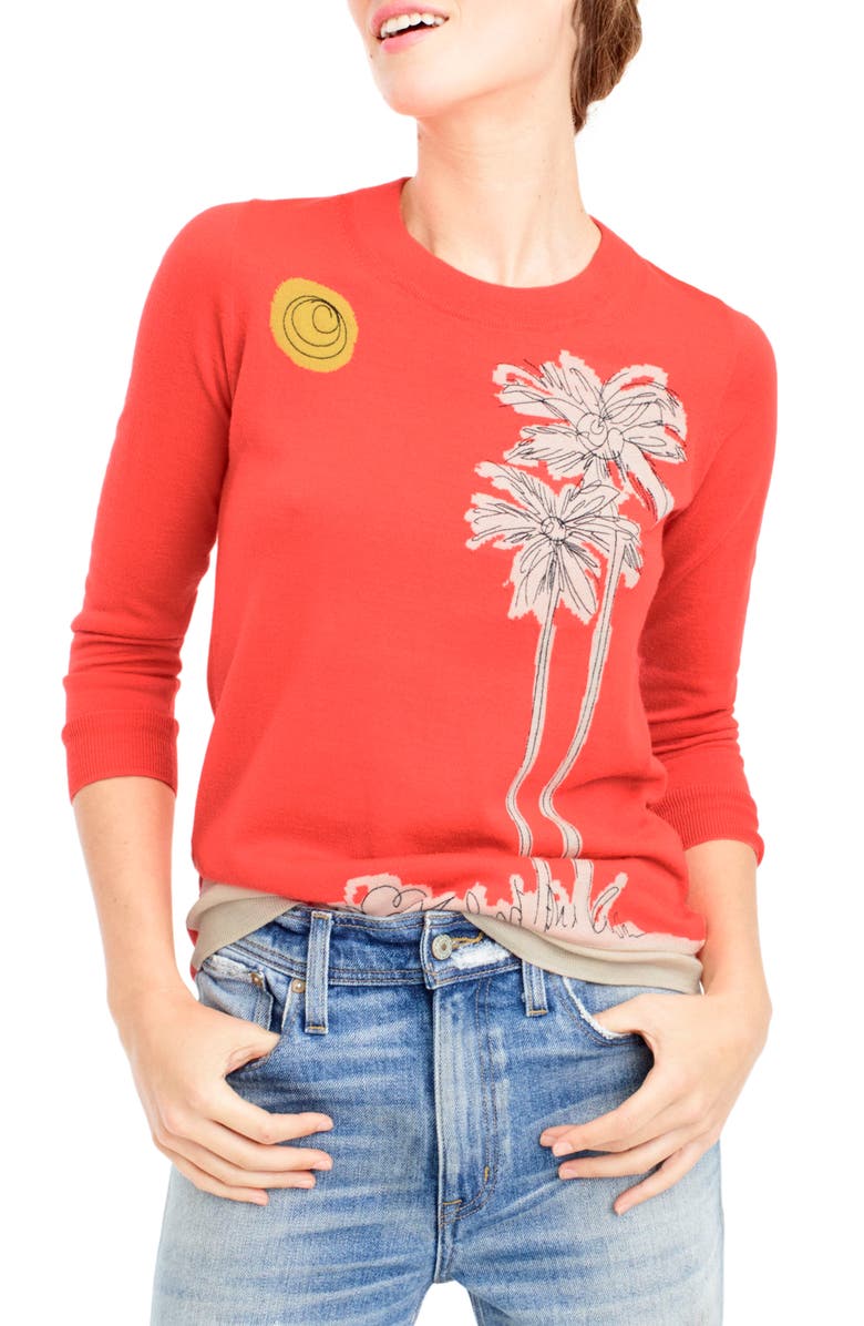 J.Crew Embroidered Palm Tree Tippi Sweater, Main, color,
