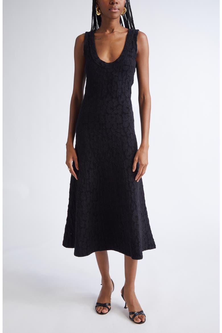 Cotton Blend Velveteen Leopard Jacquard Midi Dress, Main, color, BLACK MULTI
