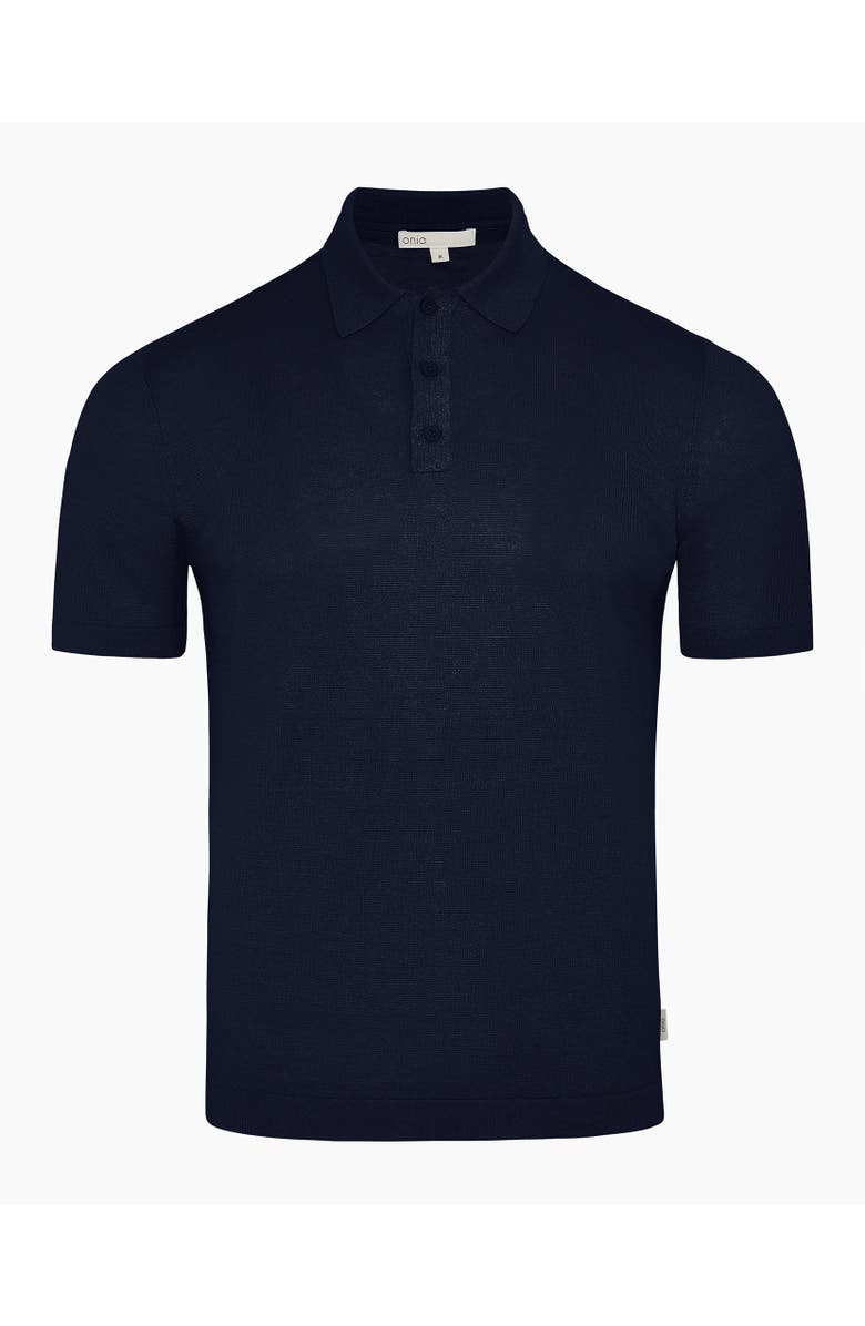Onia Stretch Linen Jersey Short Sleeve Polo, Alternate, color, Midnight