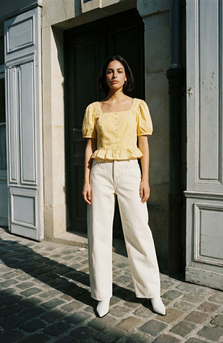 VERO MODA Friba Puff Sleeve Peplum Top, Alternate, color, Golden Haze