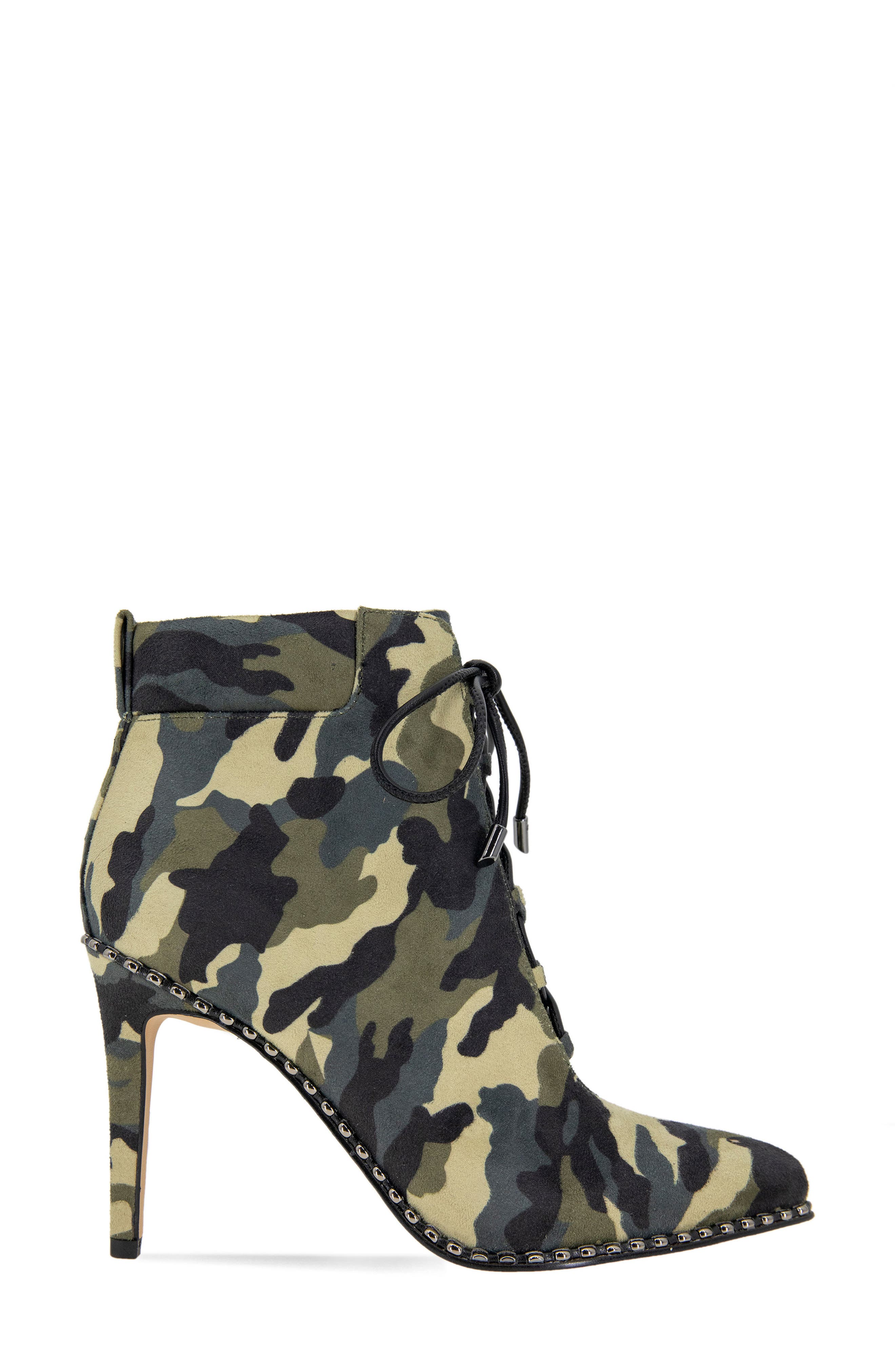BCBGeneration Hinna Pointy Toe Lace-Up Bootie, Alternate, color, Camo Microsuede