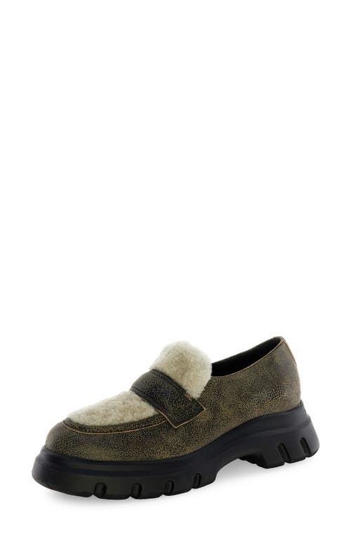 Voile Blanche Twilly Genuine Shearling Lug Sole Loafer In Green