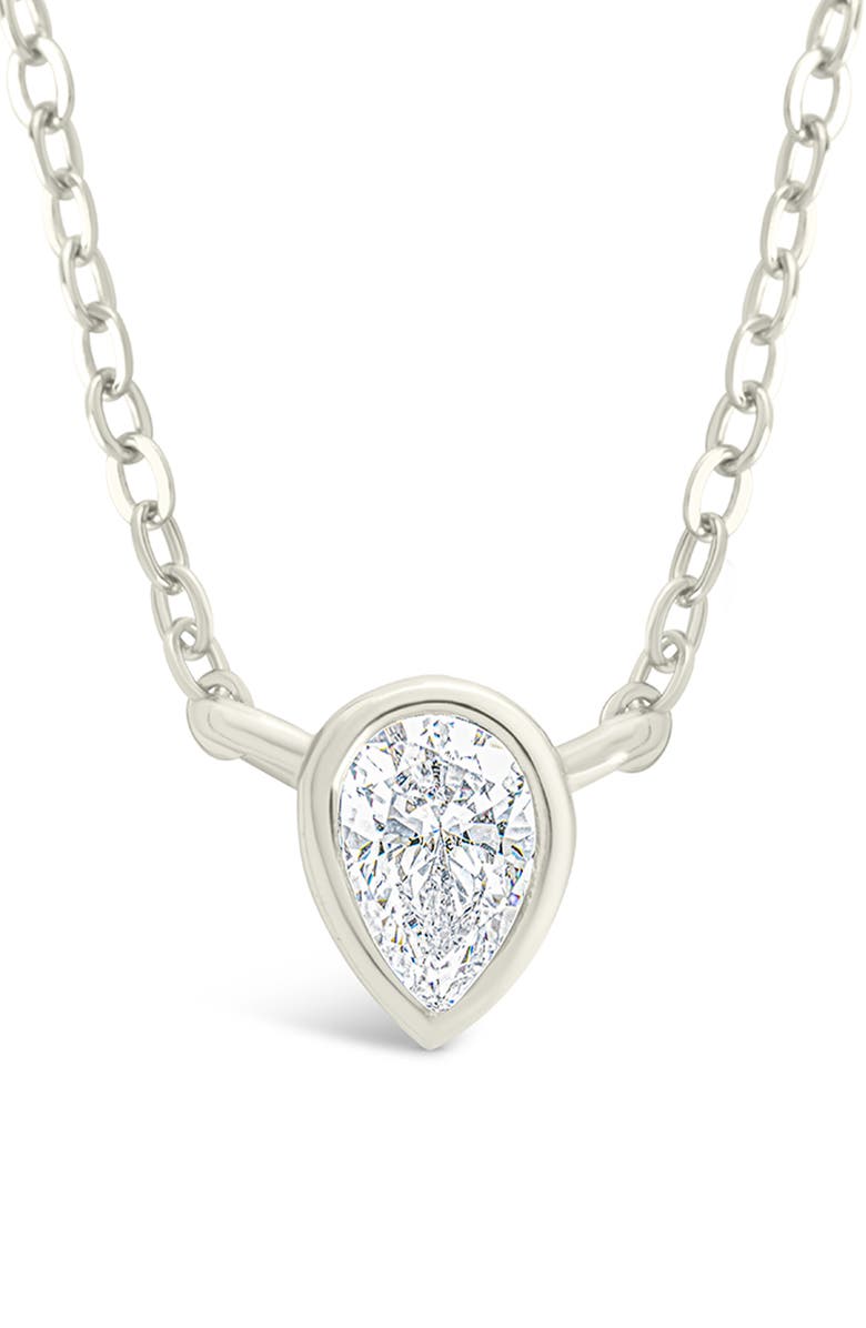 Sterling Forever Pear Cut Cubic Zirconia Pendant Necklace, Main, color, Silver