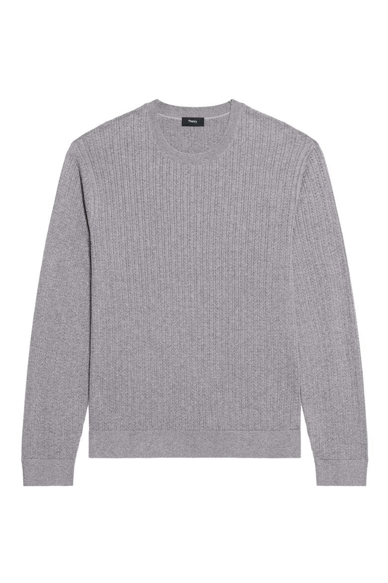 Riland Cable Stitch Cotton Crewneck Sweater, Alternate, color, ASH MELANGE