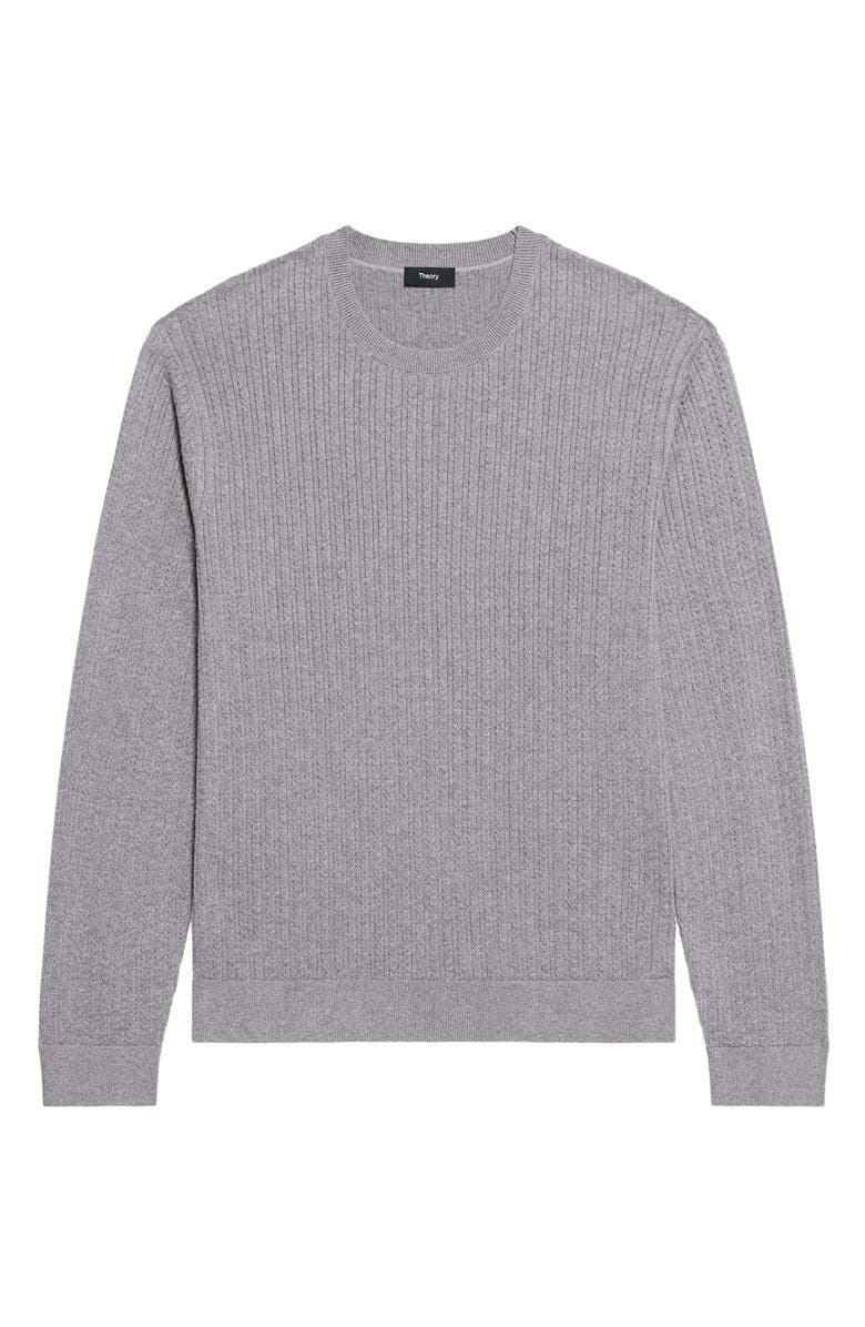 Theory Riland Cable Stitch Cotton Crewneck Sweater, Alternate, color, Ash Melange