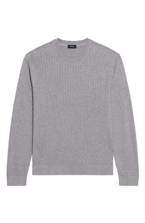 Theory Riland Cable Stitch Cotton Crewneck Sweater In Gray