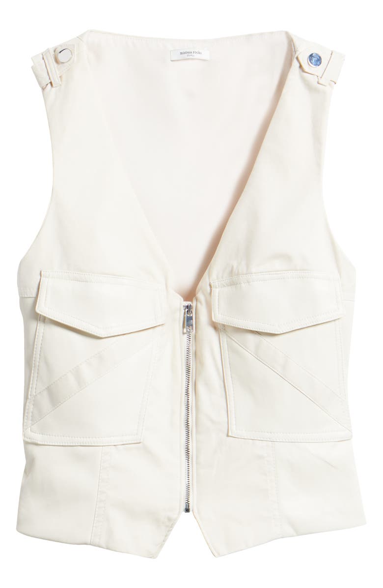 Mistress Rocks Faux Leather Paneled Cotton Zip Vest, Alternate, color, Cream
