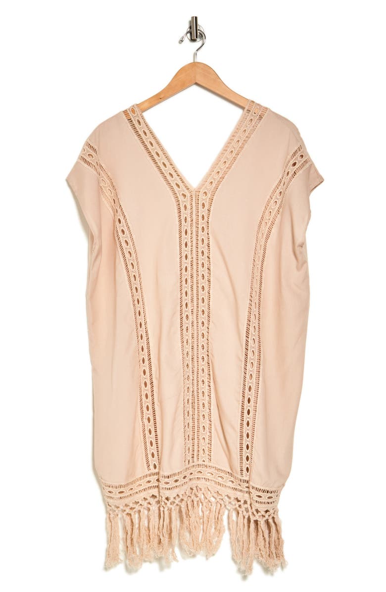 BOHO ME Crochet Fringe Short Dress, Alternate, color, Sand