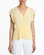 Santorelli ELLA Silk Flutter Sleeve Buttoned Blouse with Waist Panel