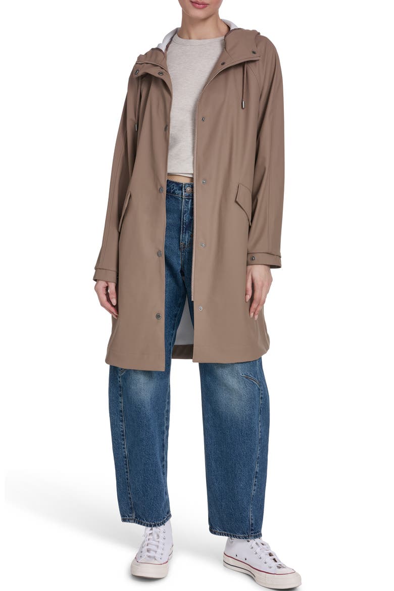 Water Resistant Hooded Long Rain Jacket, Alternate, color, PINE BARK
