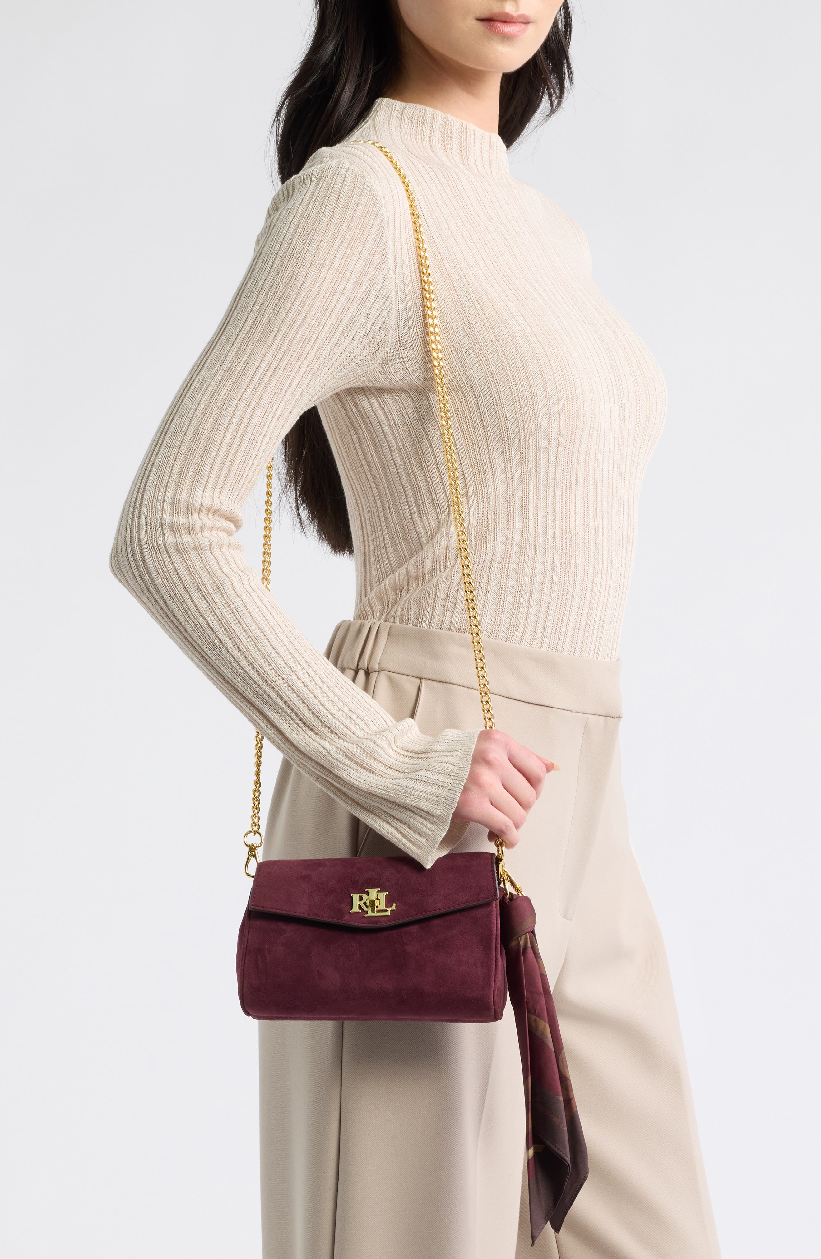 Lauren Ralph Lauren Small Suede Flap Crossbody Bag with Scarf (Women ...