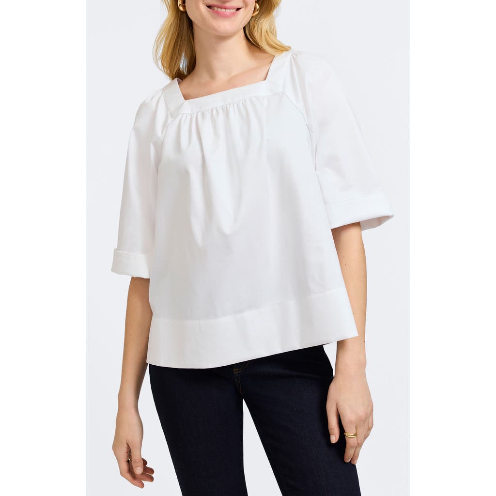 Foxcroft Violet Square Neck Cotton Blend Top In White