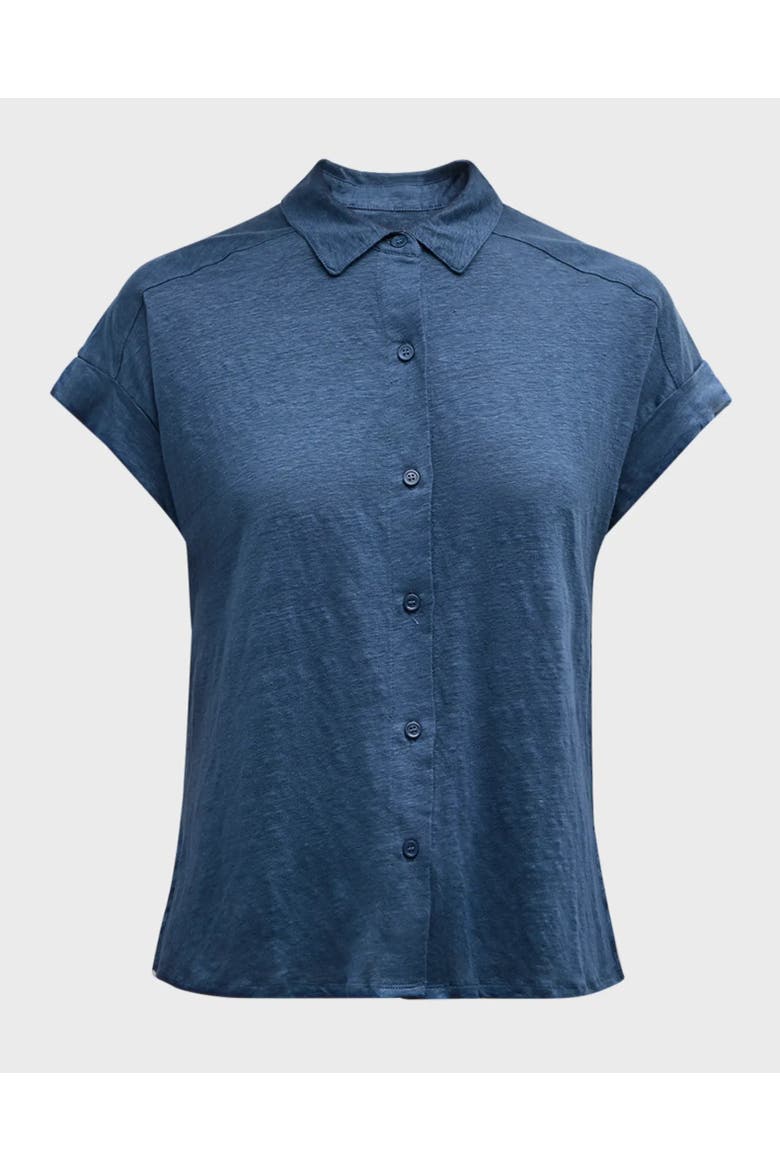 Stretch Linen S/S Shirt With Rolled Cuff, Main, color, BLEU TAORMINA