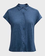 Majestic Filatures Stretch Linen S/S Shirt With Rolled Cuff