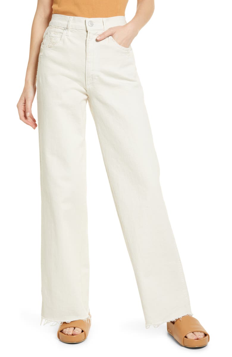 AMO Bella High Waist Raw Hem Ankle Flare Jeans, Main, color, 