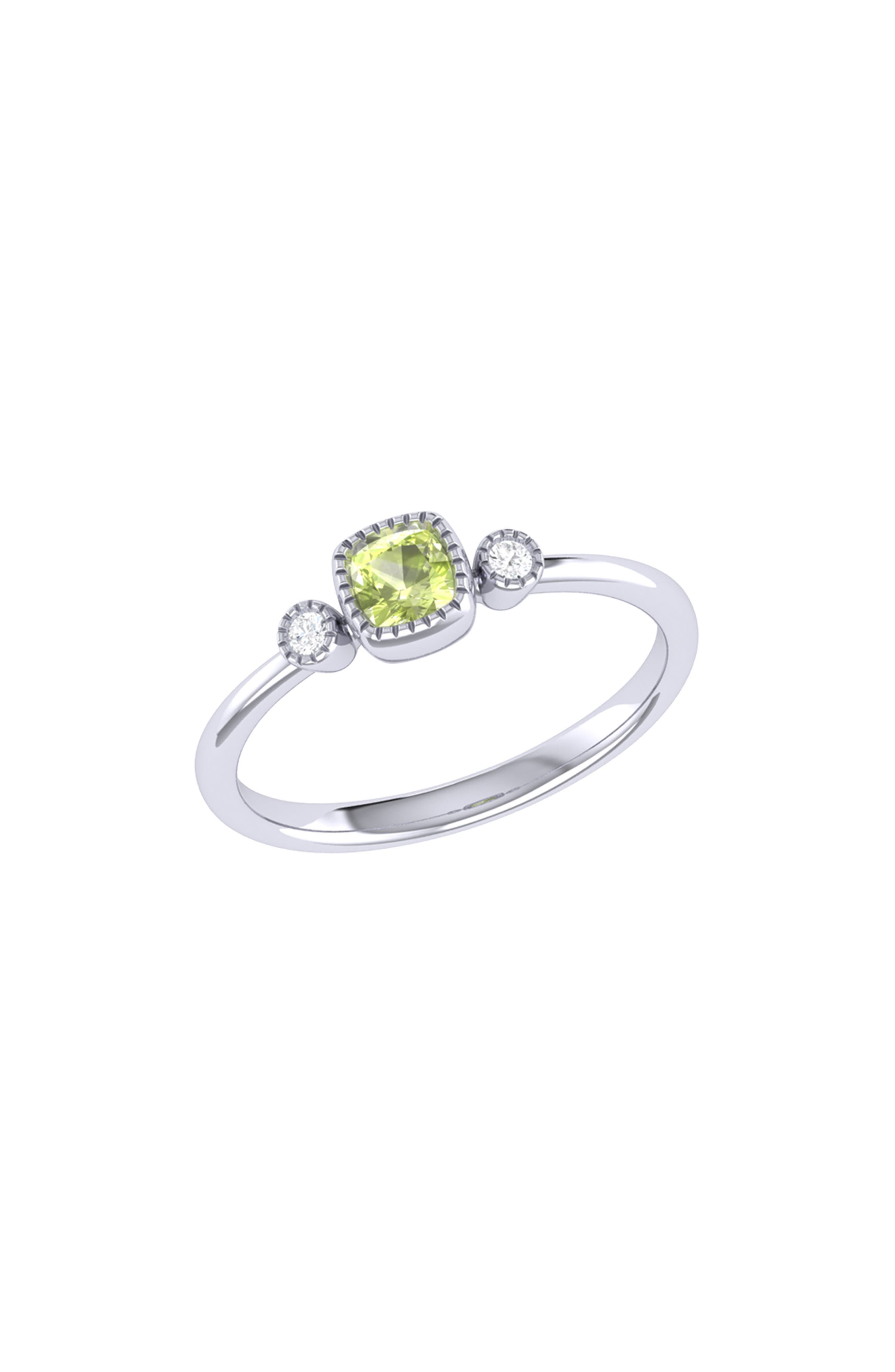LuvMyJewelry La Vie Cushion Cut Peridot & Diamond Accent Ring