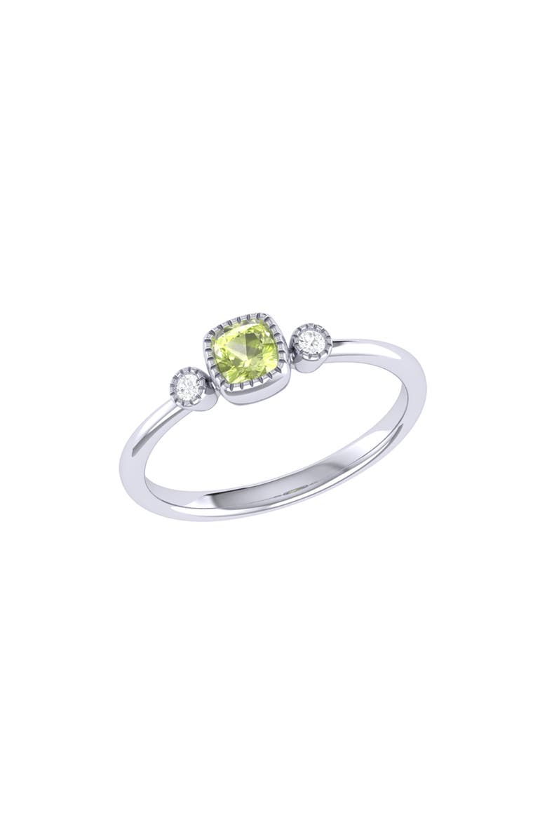 LuvMyJewelry La Vie Cushion Cut Peridot & Diamond Accent Ring, Main, color, 14K White Gold