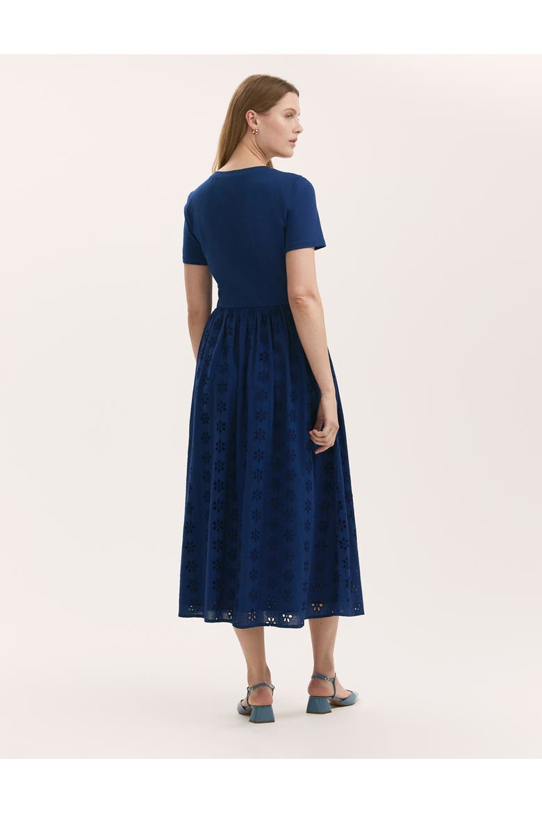 Brea Embroidered Cotton Rich Midi Dress, Alternate, color, Indigo