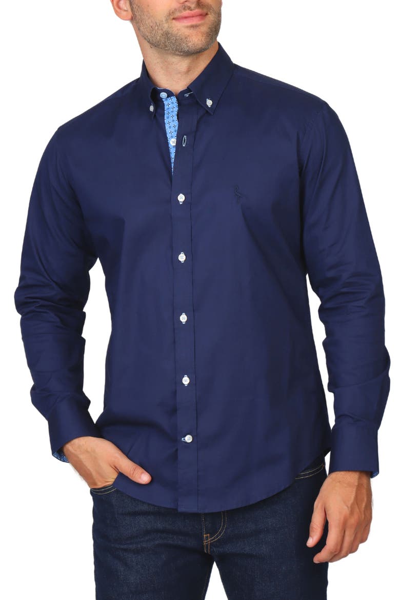 Solid Stretch Button-Down Shirt, Main, color, NAVY