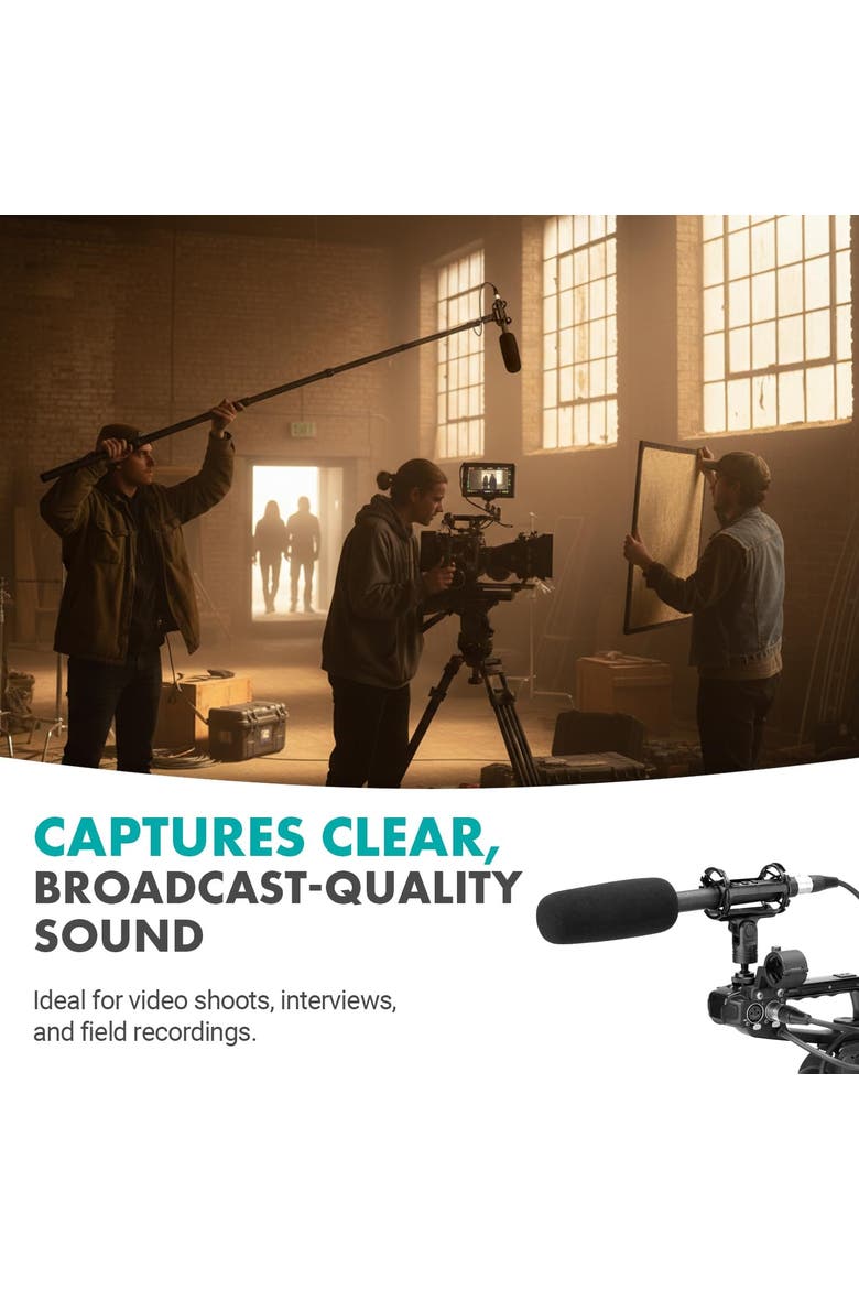 XLR Shotgun Microphone and Boom Pole Kit - Professional Location Sound Recording Bundle with Shotgun Mic and Boompole with Internal XLR Cable for Filmmaking, ENG, and Broadcast Audio, Alternate, color, Black