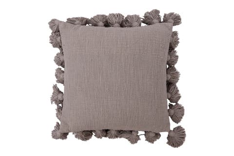 Woven Cotton Slub Pillow with Tassels, Grey