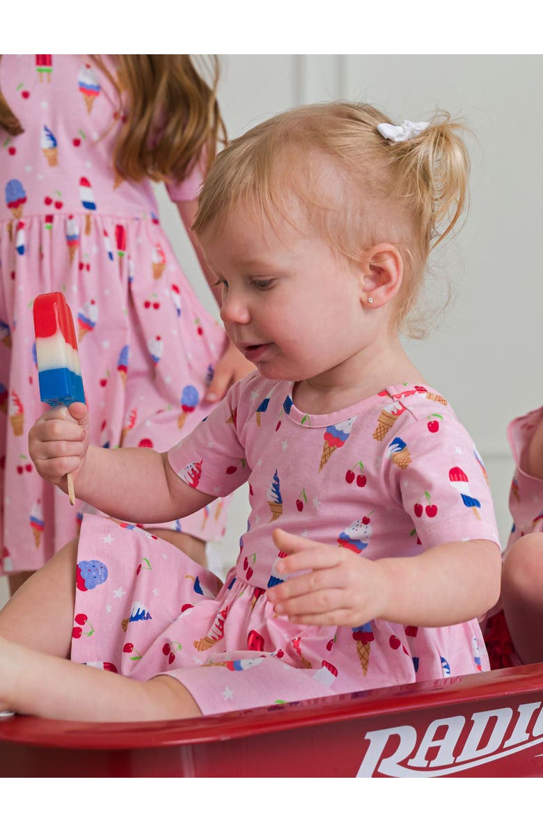 RuffleButts Baby/Toddler Knit Short Sleeve Twirl Romper, Alternate, color, Sweet Freedom