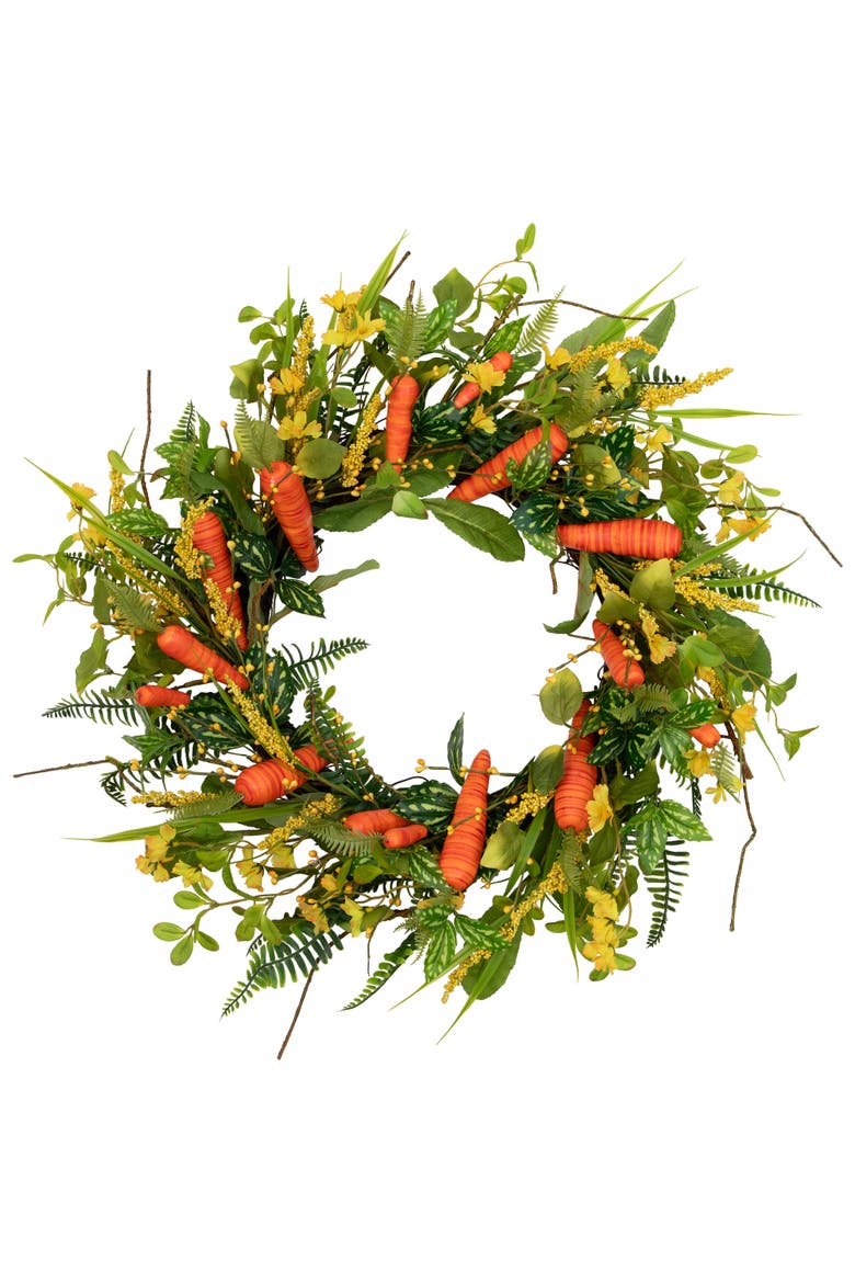 Floral Easter Artificial Wreath with Spring Carrots - 22", Main, color, Orange