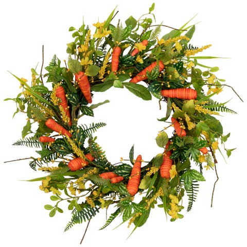 Floral Easter Artificial Wreath With Spring Carrots - 22"