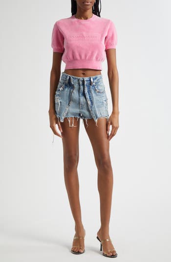 Logo Short Sleeve Chenille Crop Sweater