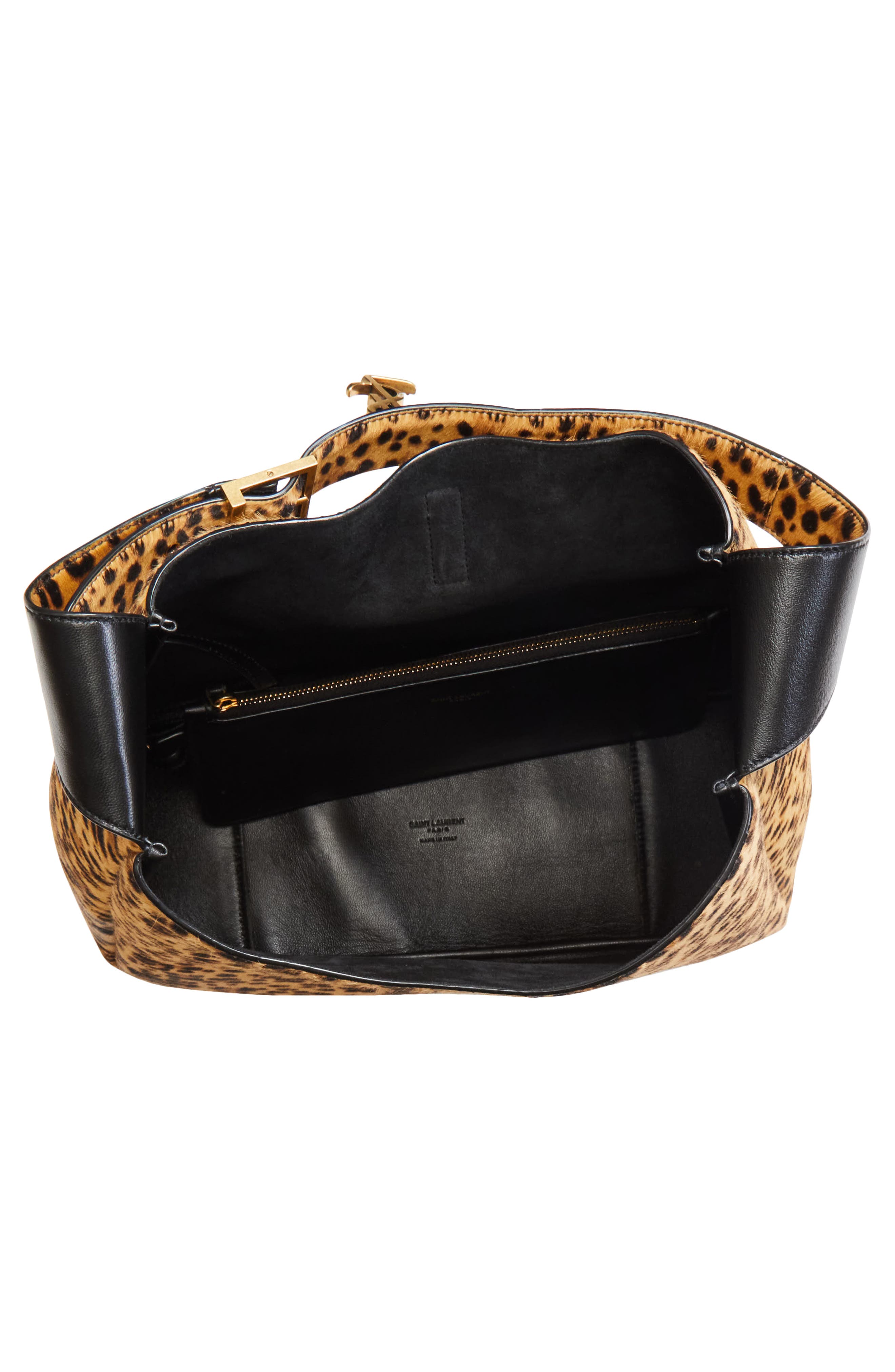 Saint Laurent Large Le 5 à 7 Genuine Calf Hair Shoulder Bag, Alternate, color, Beige/ Noir