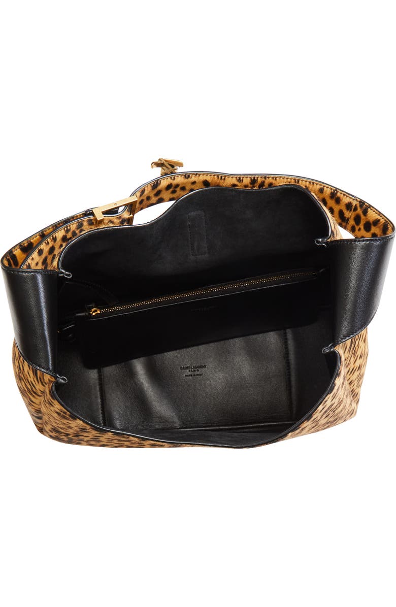 Saint Laurent Large Le 5 à 7 Genuine Calf Hair Shoulder Bag, Alternate, color, Beige/ Noir