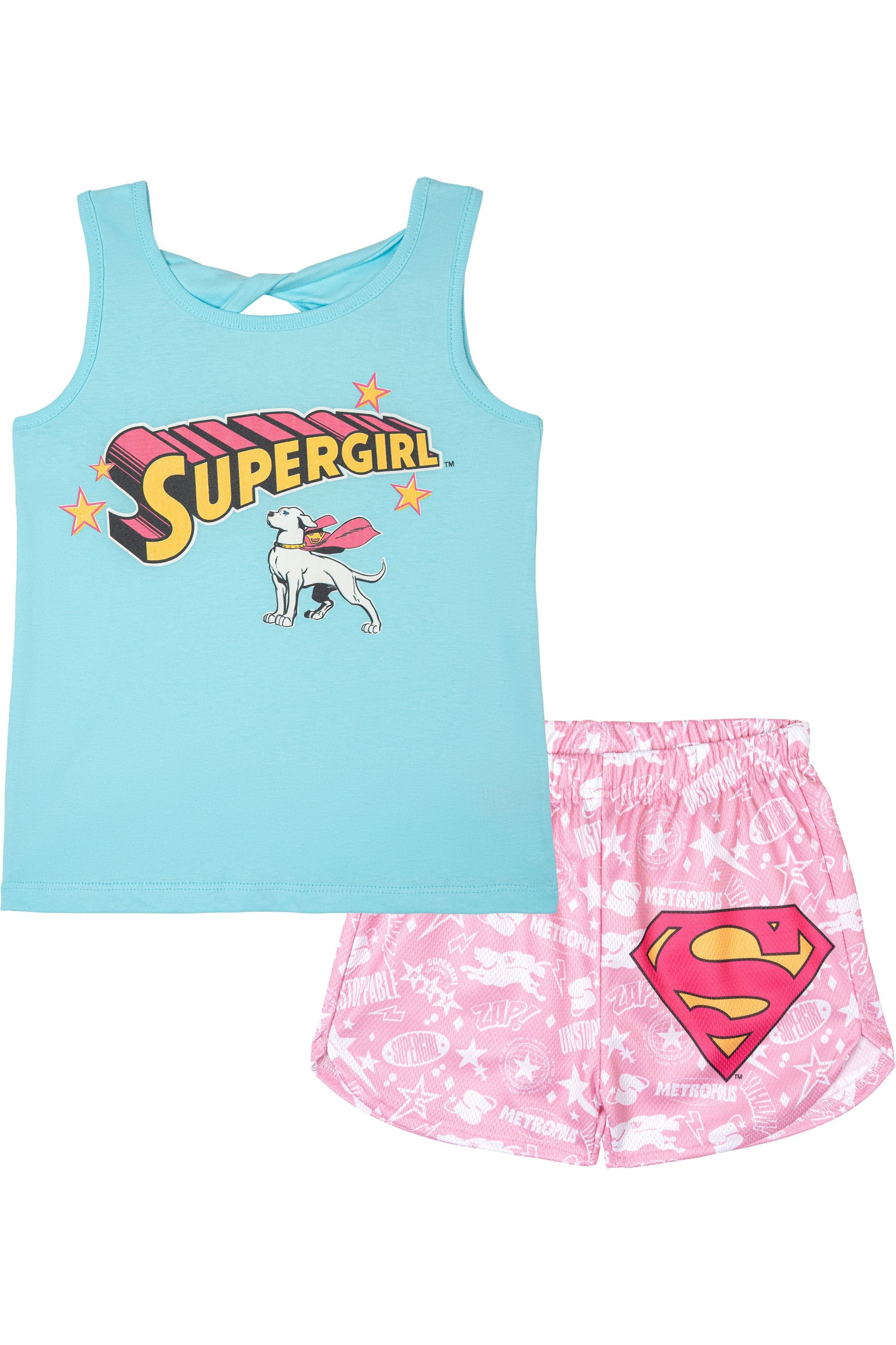 Dc Comics Kids'  Justice League Supergirl Tank Top And Shorts Set In Krypto Blue Pink