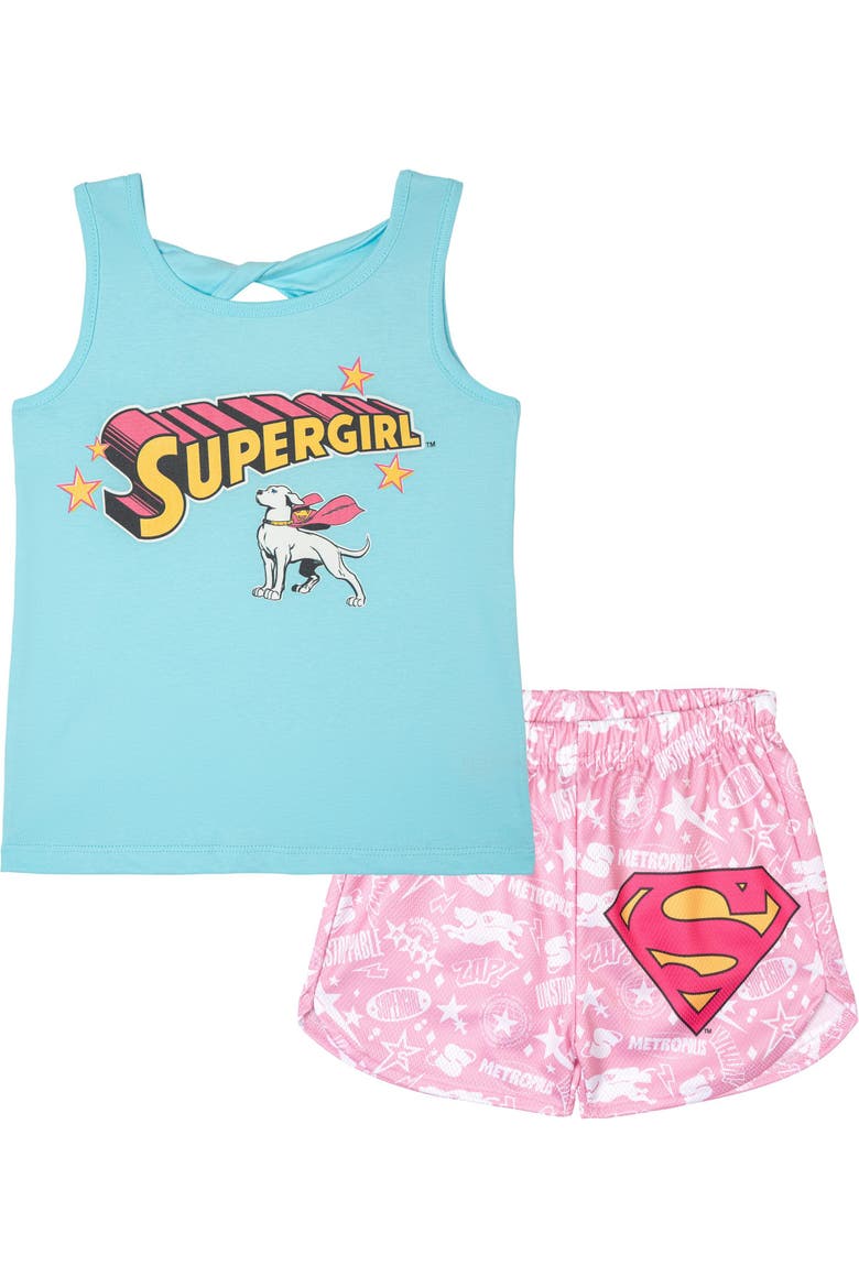 Justice League Supergirl Tank Top and Shorts Set, Main, color, Krypto Blue Pink