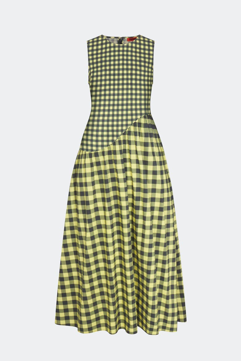 Laurel Poplin Midi Dress, Alternate, color, Peridot/Ebony Gingham