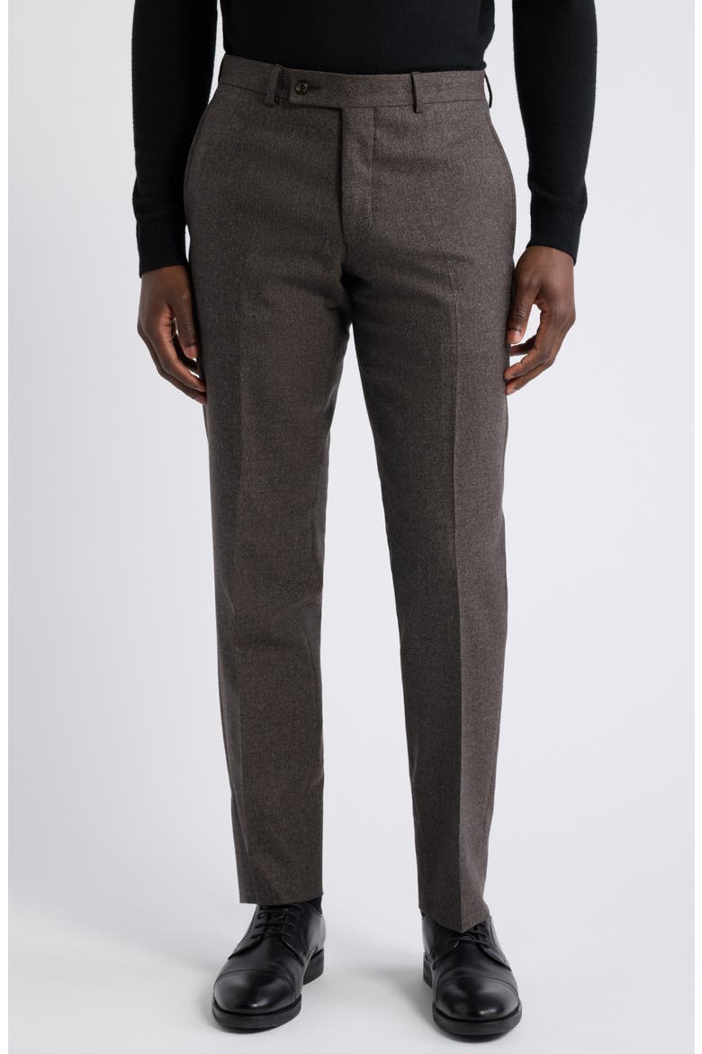 Patrick Flat Front Wool Blend Dress Pants, Main, color, DARK BROWN