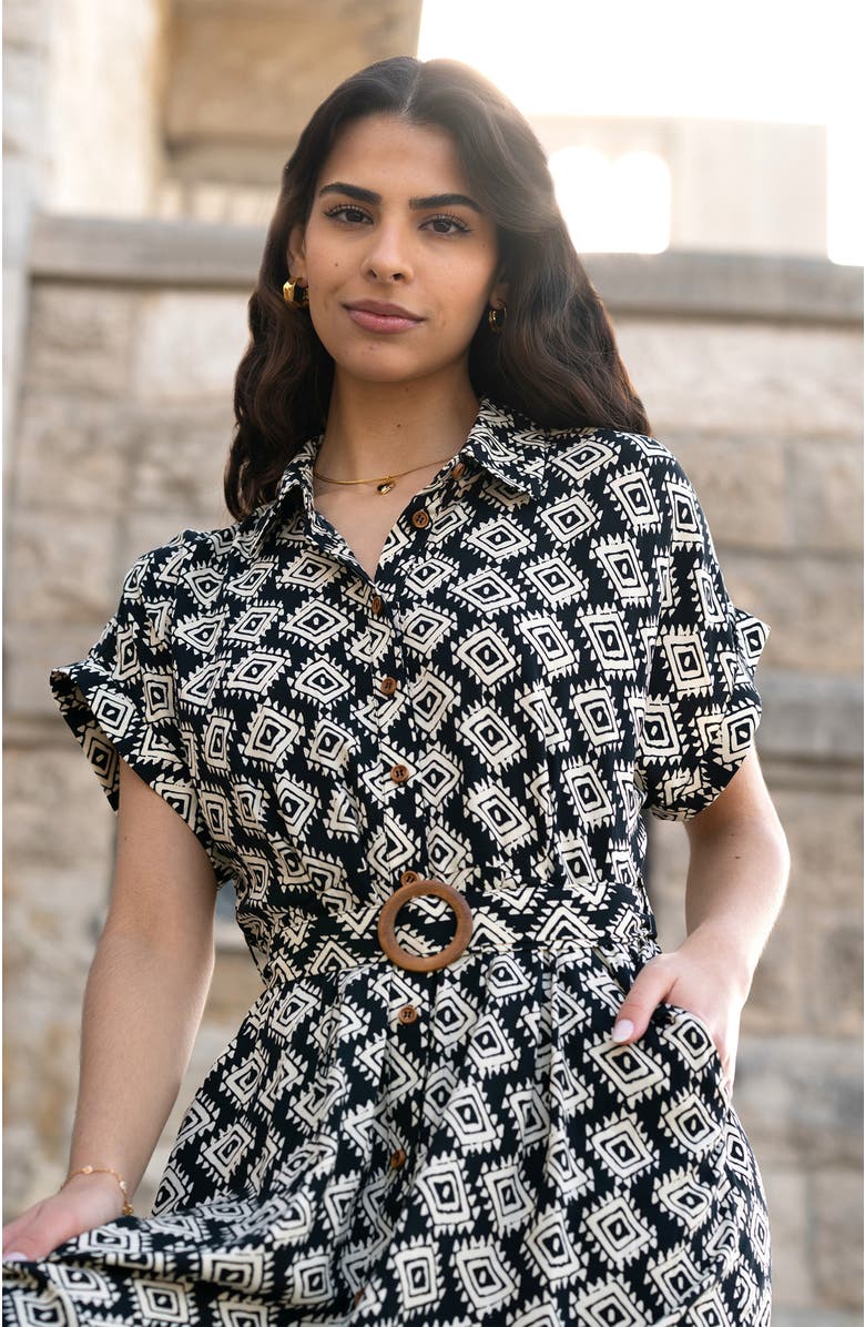 Yumi Midi Shirt Dress With Matching Belt, Alternate, color, Black