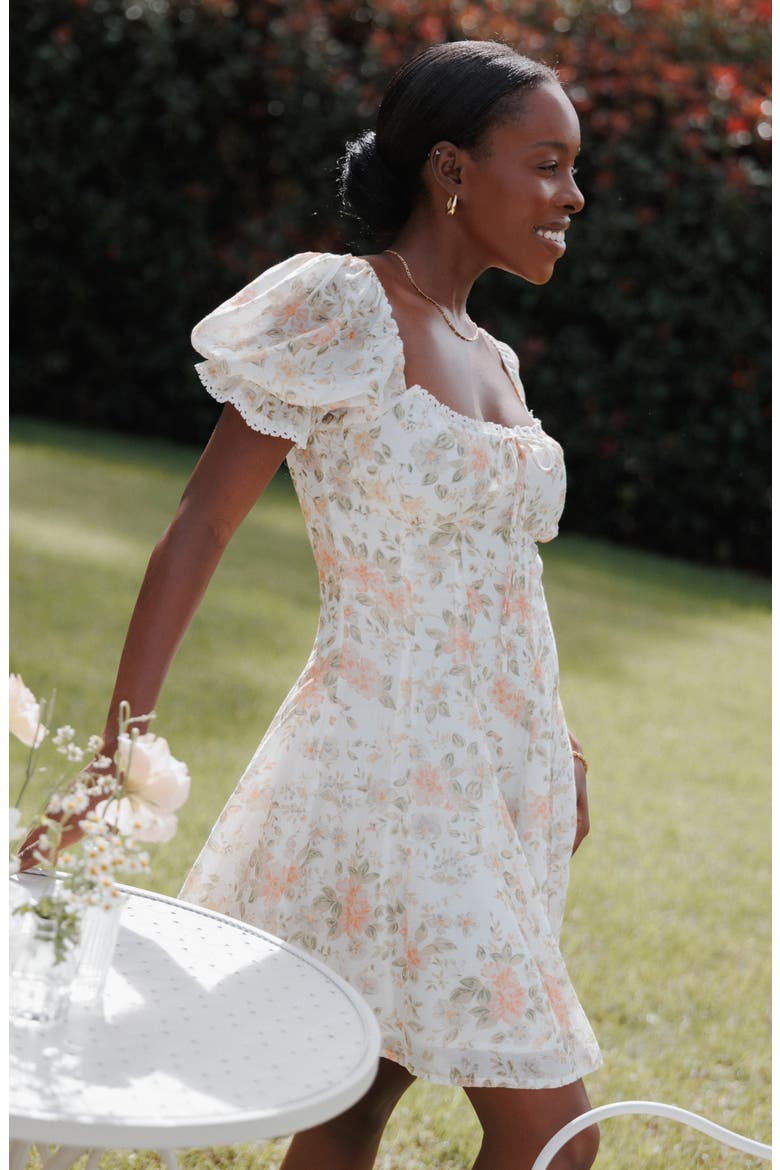 Lavia Floral Puff Sleeve Fit & Flare Minidress, Alternate, color, WHITE MULTI FLORAL