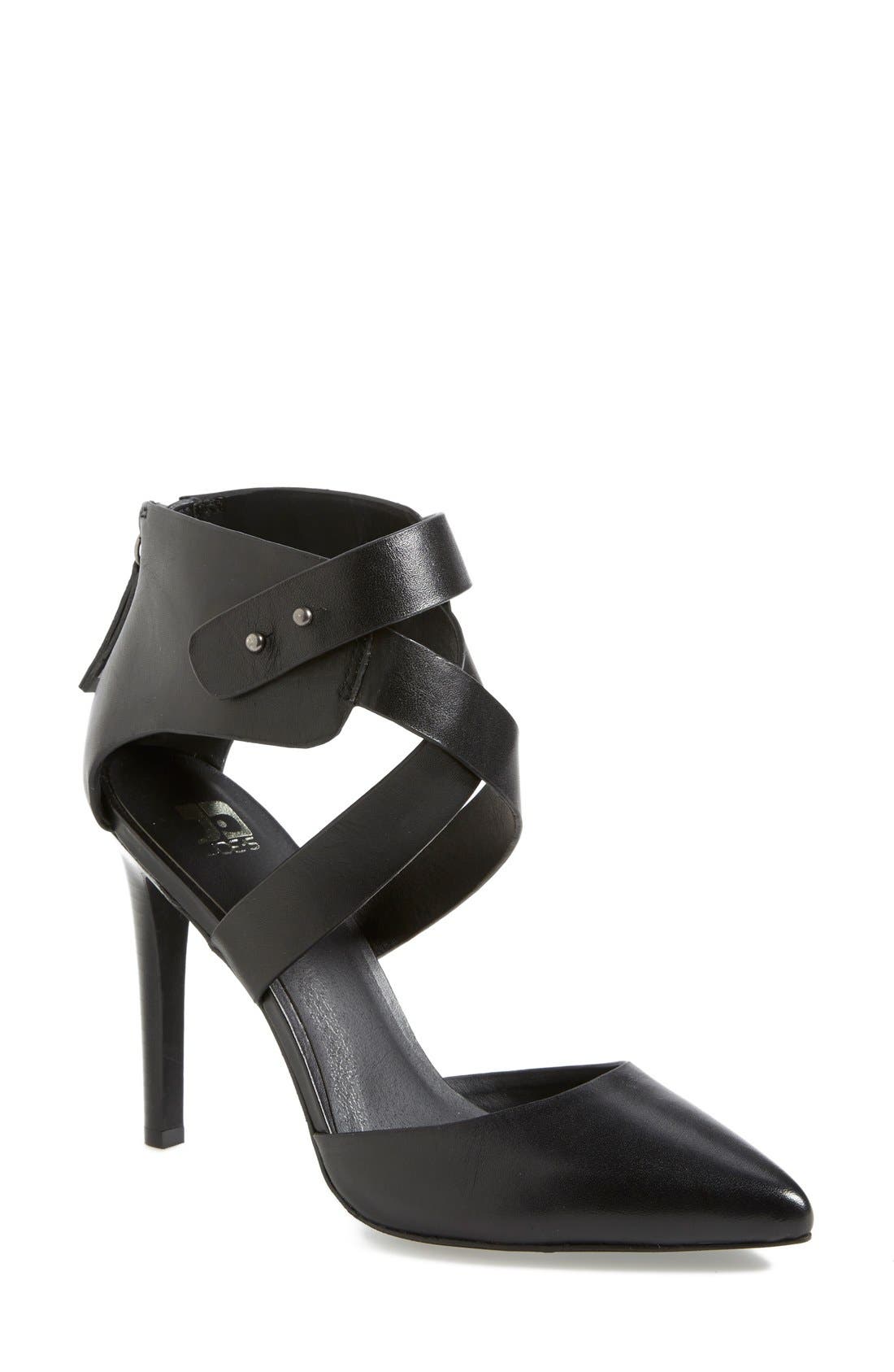'Pete' Pointy Toe Pump, Main, color, BLACK LEATHER