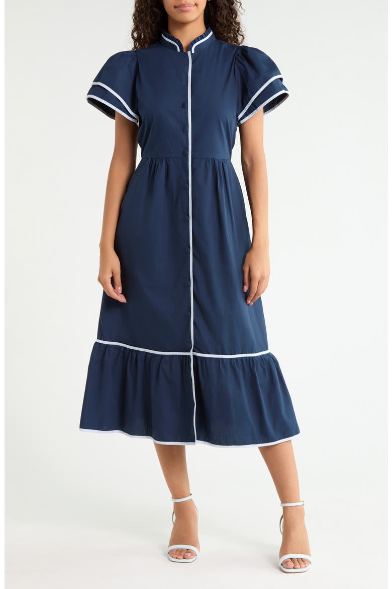 Davie Contrast Trim Cotton Shirtdress, Main, color, NAVY