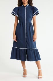 SUGARLIPS Davie Contrast Trim Cotton Shirtdress
