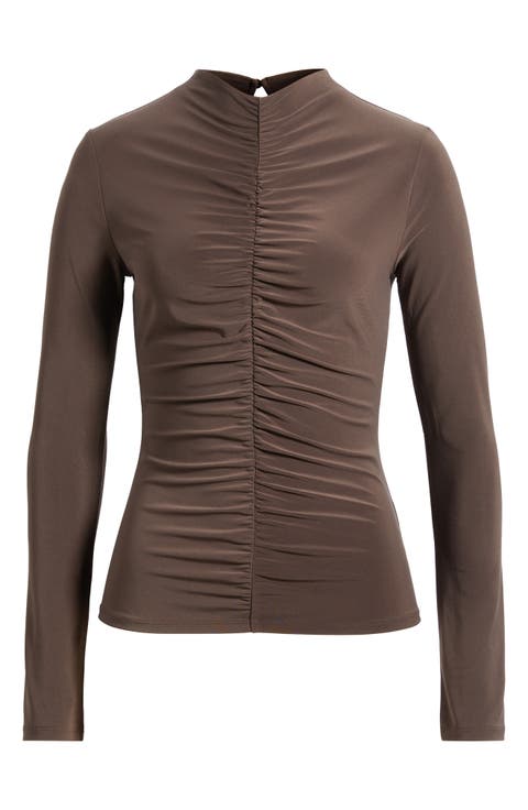 Shirred Mock Neck Top