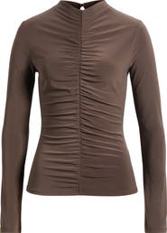 Open Edit Shirred Mock Neck Top