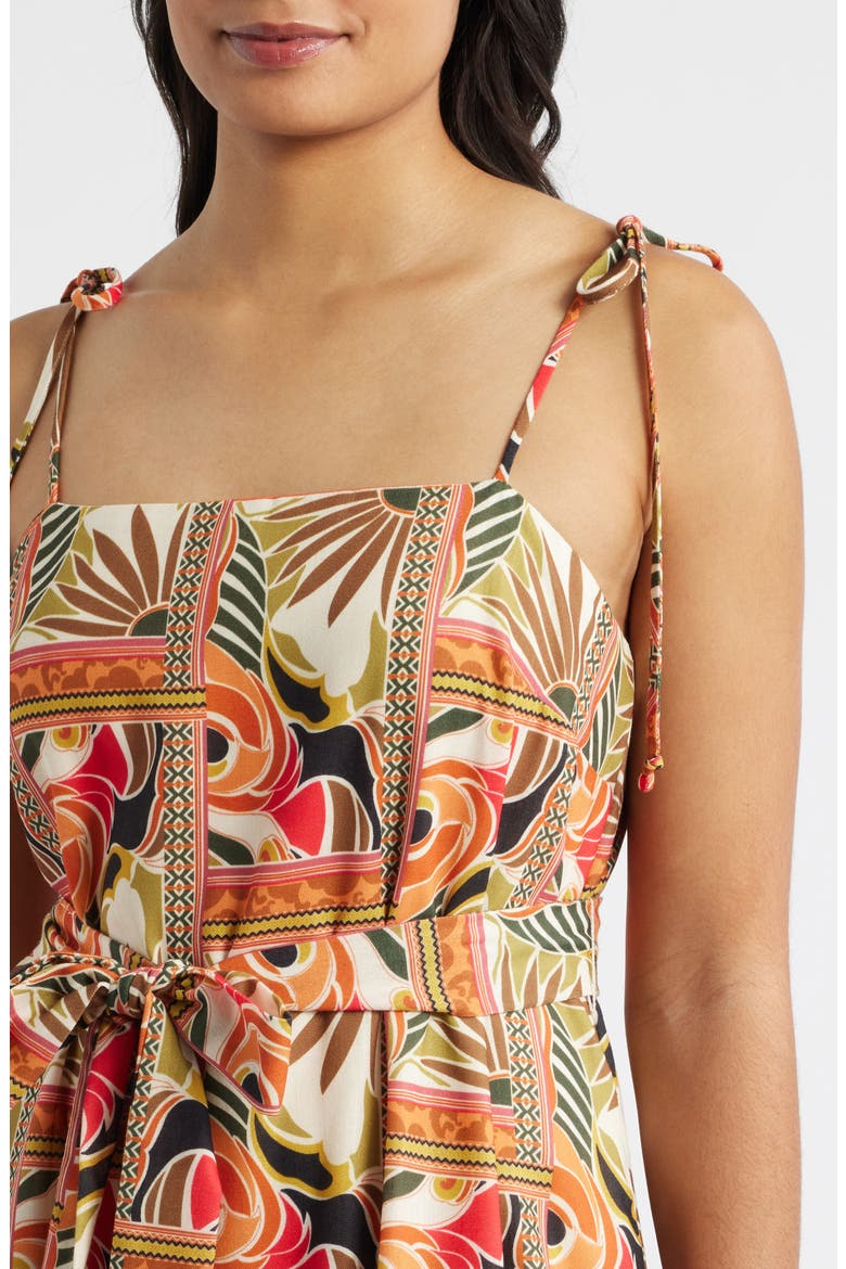 Printed Tie Belt Maxi Sundress, Alternate, color, ORANGE MULTI