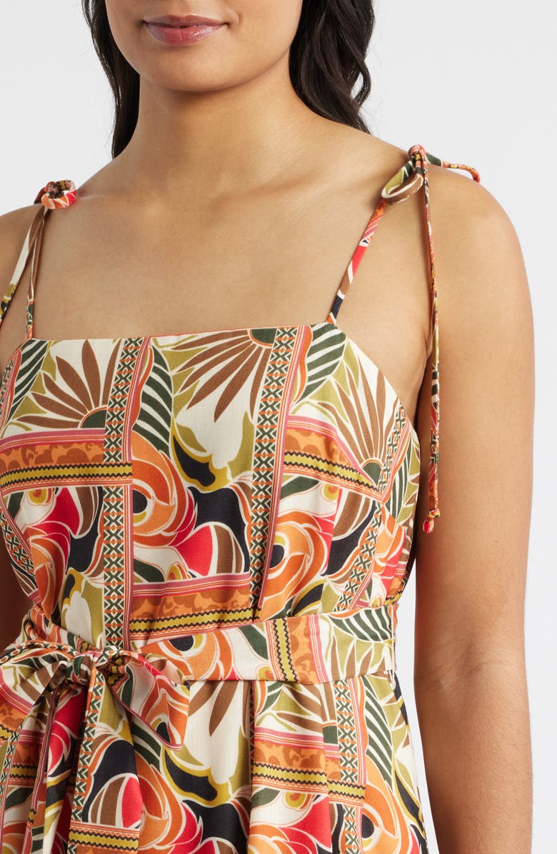 Julia Jordan Printed Tie Belt Maxi Sundress, Alternate, color, Orange Multi