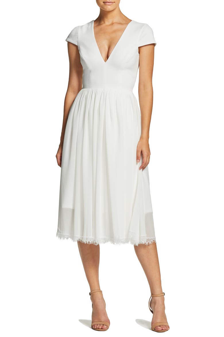 Corey Chiffon Fit & Flare Cocktail Dress, Main, color, OFF WHITE