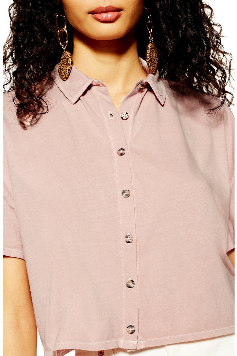 Boxy Button Through Polo Shirt, Alternate, color, PINK