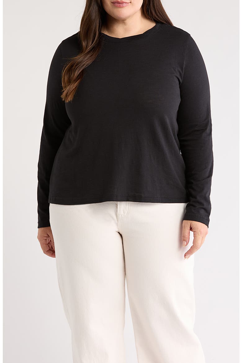 Twist Crewneck Long Sleeve T-Shirt, Main, color, BLACK