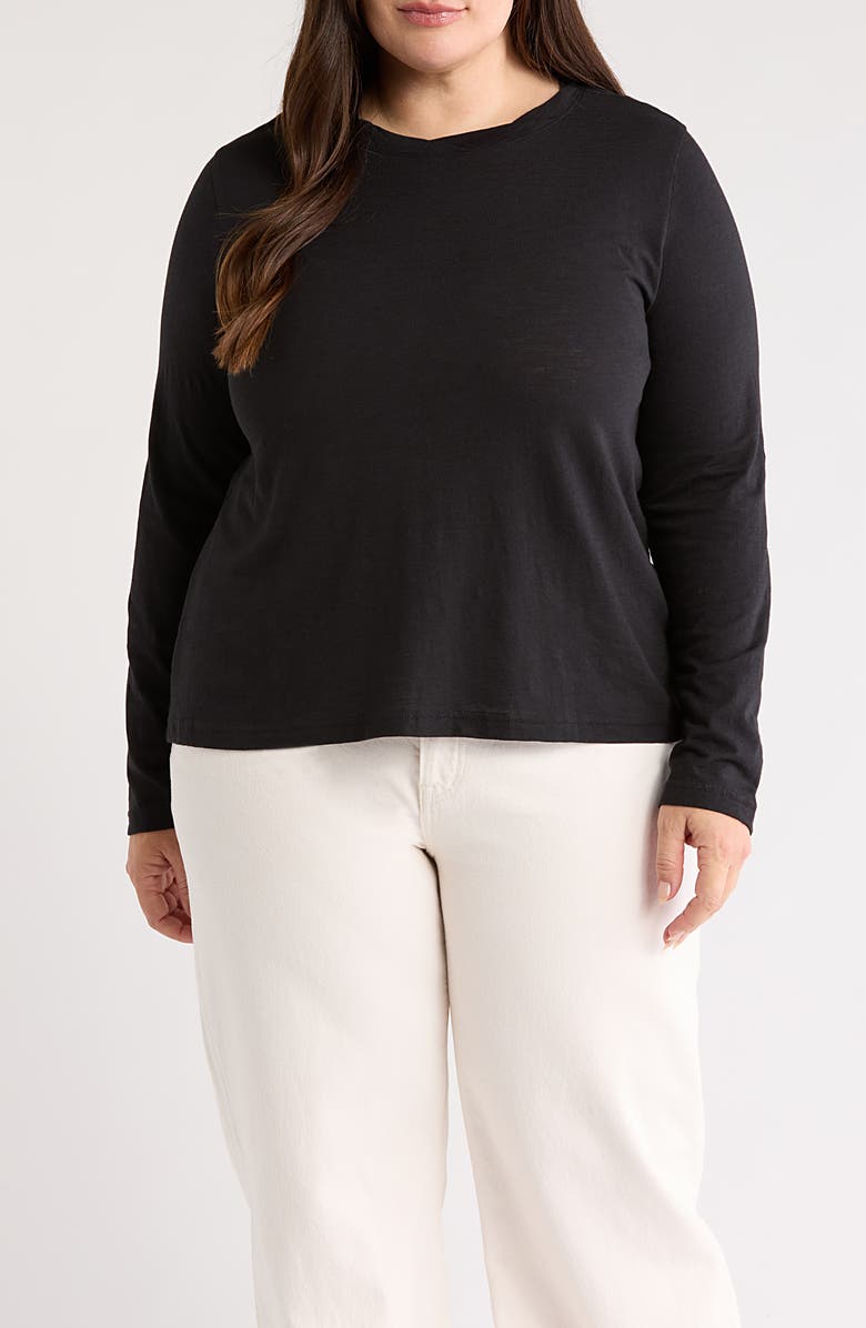 Caslon<sup>®</sup> Twist Crewneck Long Sleeve T-Shirt, Main, color, Black