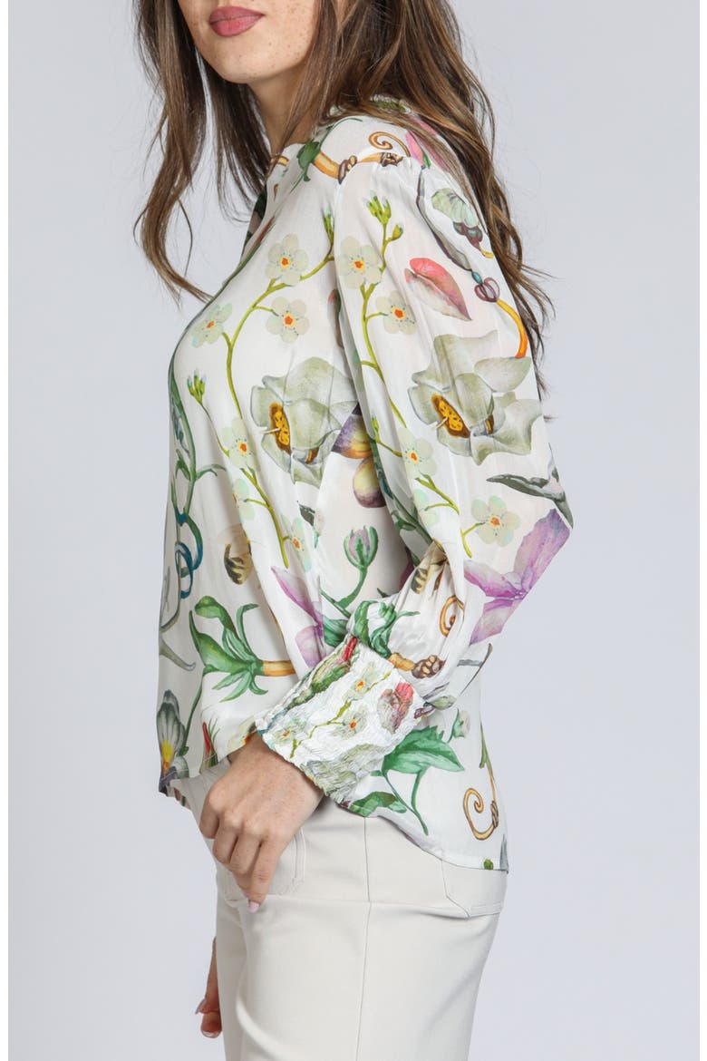 Print Smocked Cuff Top, Alternate, color, WHITE MULTI